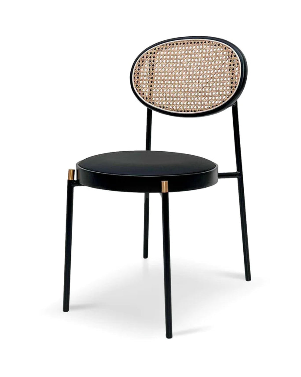 Black chair with woven backrest on a white background