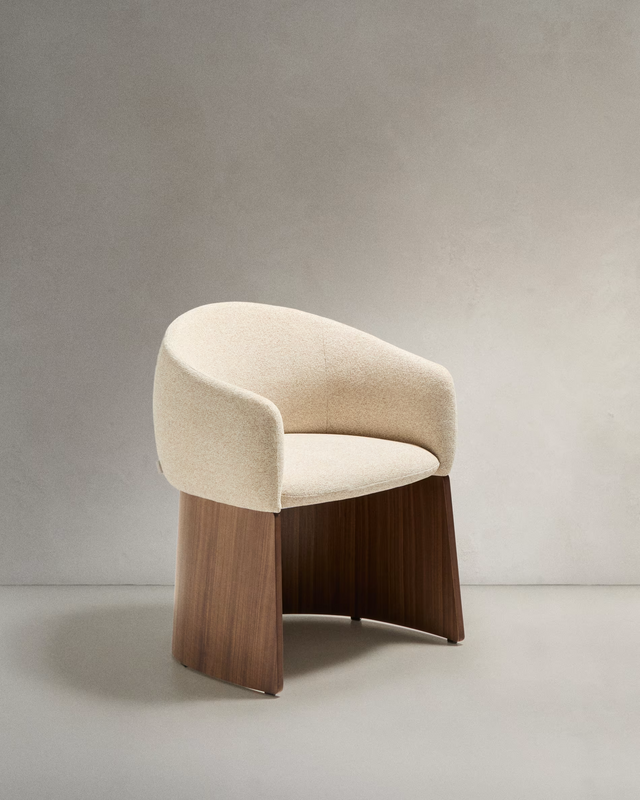 Bosca Chair | Beige Chenille & Walnut Veneer