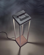 Top view of Carre XL Floow Lamp in warmwhite and pickled eak.