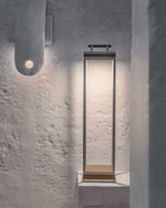 Carre XL Floor Lamp in pickled teak and textured matt warmwhite.