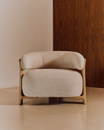 Granite Armchair | Beige & Natural Wood Finish