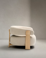 Granite Armchair | Beige & Natural Wood Finish