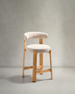 Granite Stool with Backrest | 65cm | Beige & Natural Wood Finish