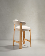 Granite Stool with Backrest | 65cm | Beige & Natural Wood Finish