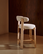 Granite Stool with Backrest | 65cm | Beige & Natural Wood Finish