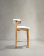Granite Stool with Backrest | 65cm | Beige & Natural Wood Finish
