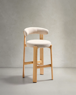 Granite Stool with Backrest | 75cm | Beige & Natural Wood Finish
