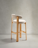 Granite Stool with Backrest | 75cm | Beige & Natural Wood Finish