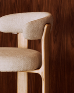 Granite Stool with Backrest | 75cm | Beige & Natural Wood Finish