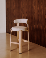 Granite Stool with Backrest | 75cm | Beige & Natural Wood Finish