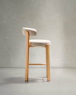 Granite Stool with Backrest | 75cm | Beige & Natural Wood Finish