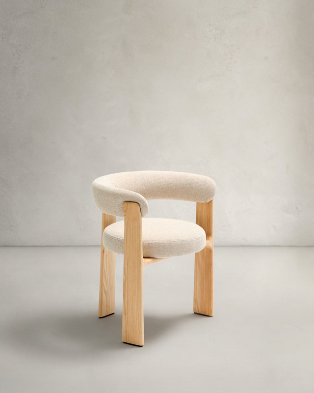Granite 3 Legged Chair | Beige & Natural Wood Finish