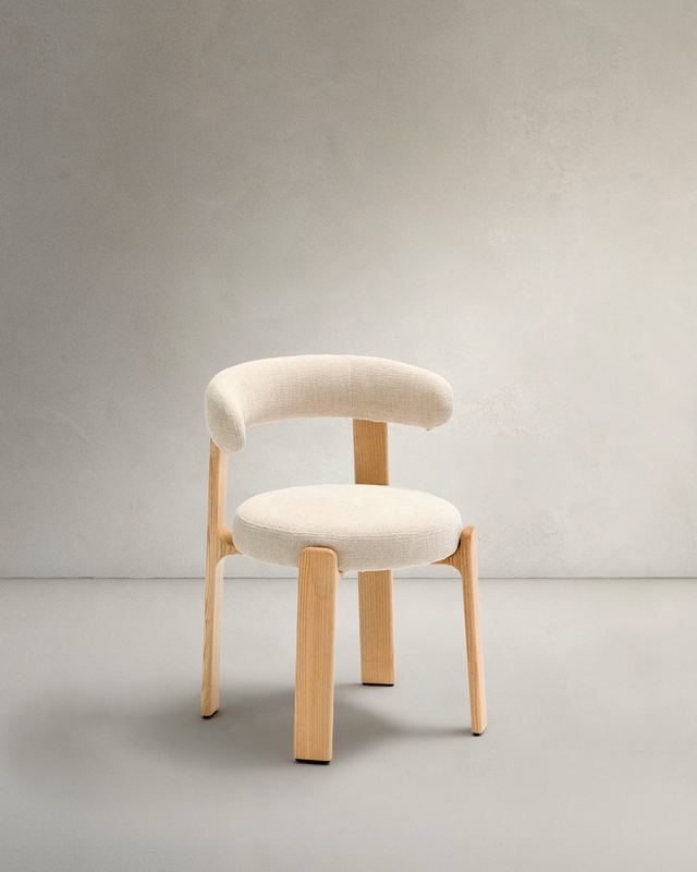 Granite Chair | Beige & Natural Wood Finish