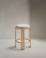 Granite Stool | 75cm | Beige & Natural Wood Finish