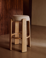 Granite Stool | 75cm | Beige & Natural Wood Finish