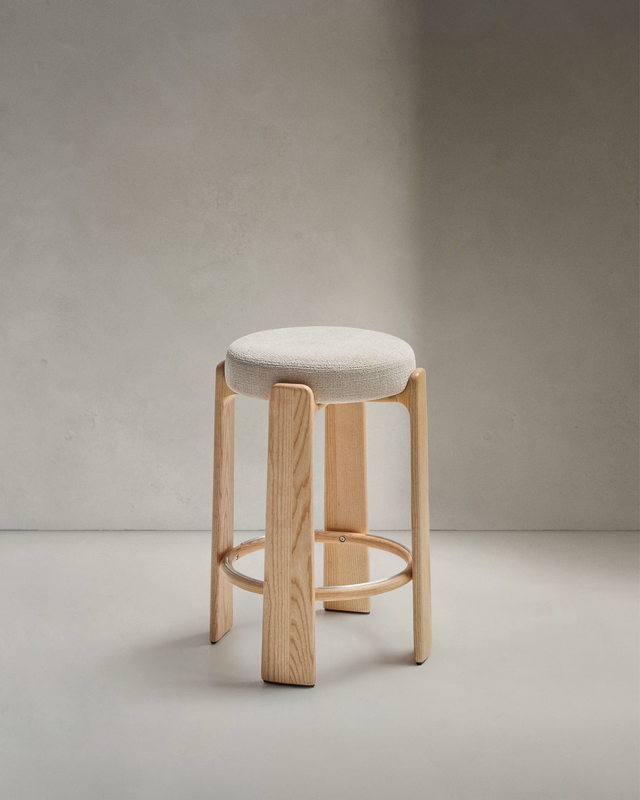 Granite Stool | 75cm | Beige & Natural Wood Finish
