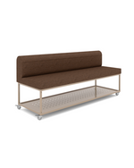 Brown bench with a metal shelf on a white background