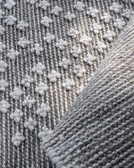 Close-up of textured gray fabric with a patterned surface