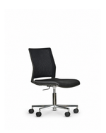 A modern black mesh office chair with a black upholstered seat and a chrome five-star wheeled base, shown against a plain white background.
