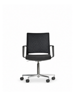 A modern black mesh office chair with a five-star chrome base and black casters, shown from a front-facing perspective on a solid white background.