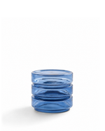 A stack of three translucent blue glass coasters on a clean white background.
