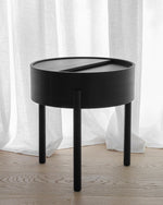 Arc Side Table with lid closed in black — clean surface for display or decor.