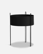 Pidestall Planter (Large) in black painted metal — sleek indoor planter with modern minimal design