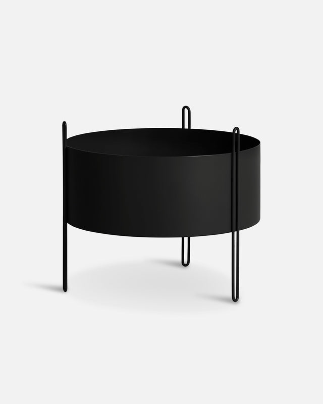 Pidestall Planter (Medium) in black painted metal — sleek indoor planter with modern minimal design