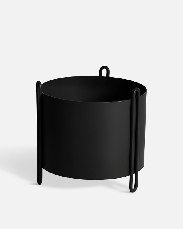 Pidestall Planter (Small) in black painted metal — sleek indoor planter, minimal design