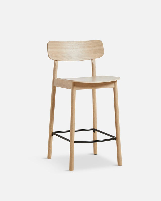 Soma Counter Chair in white pigmented lacquered oak with sculpted seat and backrest